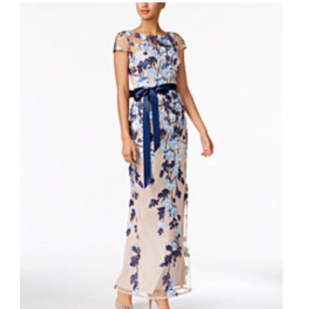Adrianna Papell Midnight Blue Nude Gown